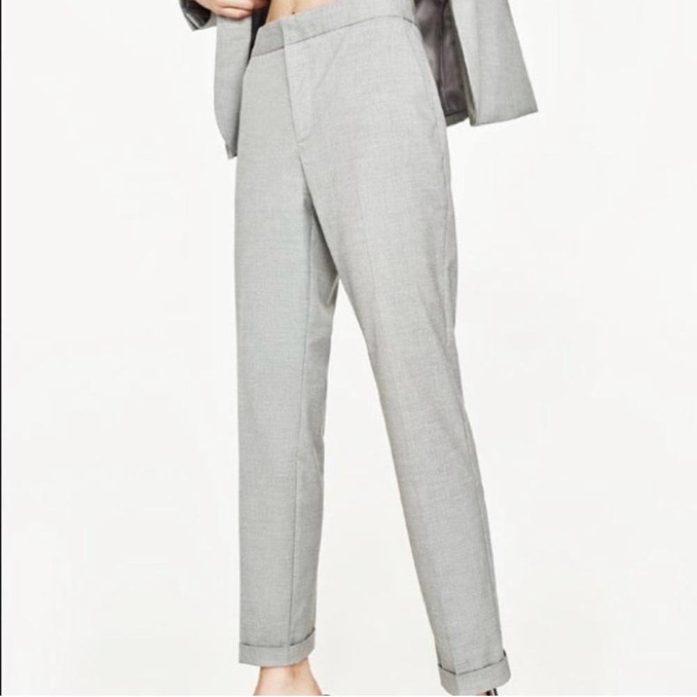 Zara Basic Collection Gray Cuffed Trousers Size 12 - image 1